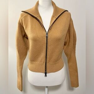 DKNY Cropped Zip Front Sweater Cardigan with Ribbed Sleeves. Sample Item! Sz S